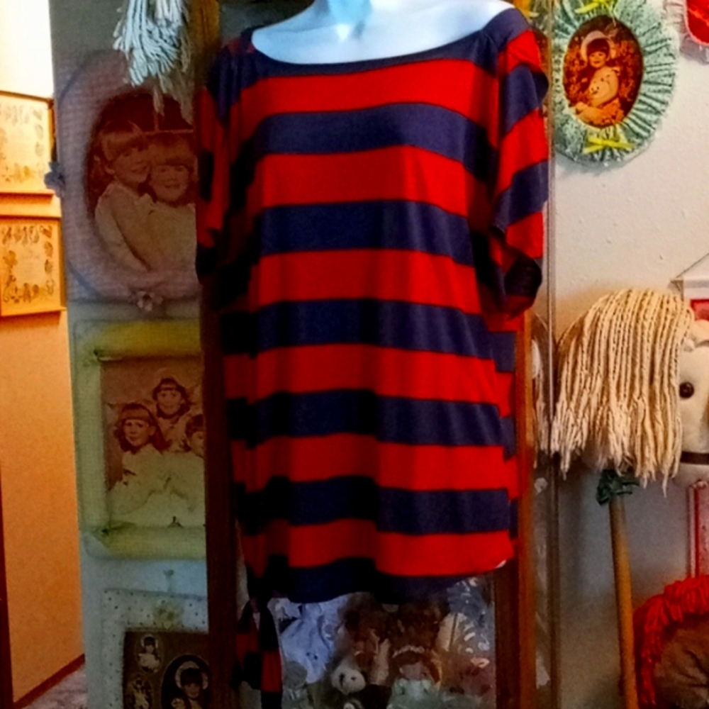 Navy & Red Striped Top with Bottom Tie